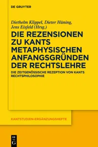 Die Rezensionen zu Kants Metaphysischen Anfangsgründen der Rechtslehre_cover