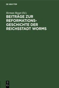 Beiträge zur Reformationsgeschichte der Reichsstadt Worms_cover