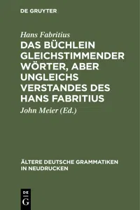 Das Büchlein gleichstimmender Wörter, aber ungleichs Verstandes des Hans Fabritius_cover