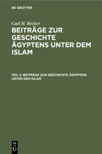 Beiträge zur Geschichte Ägyptens unter dem Islam_cover