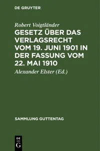 Gesetz über das Verlagsrecht vom 19. Juni 1901 in der Fassung vom 22. Mai 1910_cover