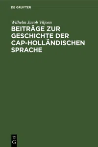 Beiträge zur Geschichte der Cap-Holländischen Sprache_cover