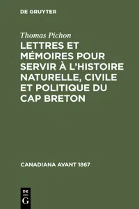 Lettres et mémoires pour servir à l'histoire naturelle, civile et politique du Cap Breton_cover