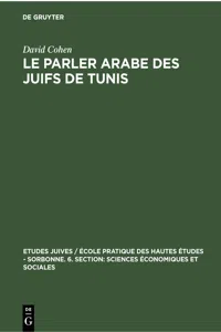 Le parler arabe des Juifs de Tunis_cover