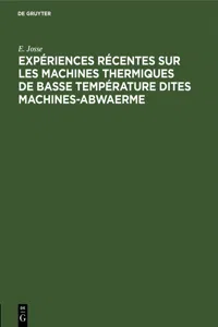 Expériences récentes sur les machines thermiques de basse température dites machines-abwaerme_cover