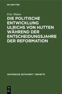 Die politische Entwicklung Ulrichs von Hutten während der Entscheidungsjahre der Reformation_cover