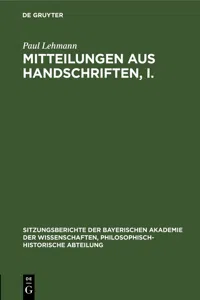 Mitteilungen aus Handschriften, I._cover