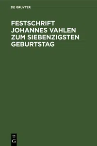 Festschrift Johannes Vahlen zum Siebenzigsten Geburtstag_cover