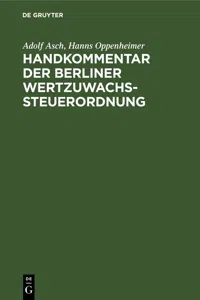 Handkommentar der Berliner Wertzuwachssteuerordnung_cover