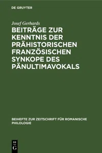 Beiträge zur Kenntnis der prähistorischen französischen Synkope des Pänultimavokals_cover