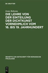 Die Lehre von der Einteilung der Dichtkunst vornehmlich vom 16. bis 19. Jahrhundert_cover