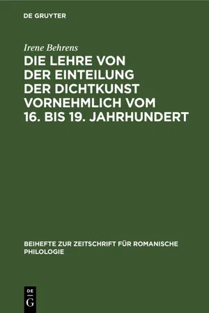 Die Lehre von der Einteilung der Dichtkunst vornehmlich vom 16. bis 19. Jahrhundert