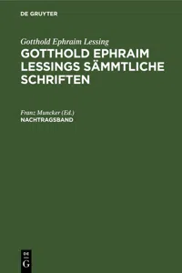 Gotthold Ephraim Lessing: Gotthold Ephraim Lessings Sämmtliche Schriften. Nachtragsband_cover