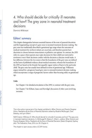 Who Should Decide for Critically Ill Neonates and How?