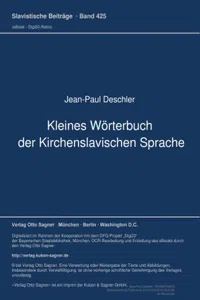 Kleines Woerterbuch der Kirchenslavischen Sprache: Band 425_cover