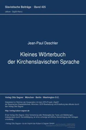 Kleines Woerterbuch der Kirchenslavischen Sprache: Band 425 :  (Volume 425.0)