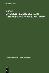 Umsatzsteuergesetz in der Fassung vom 8. Mai 1926_cover