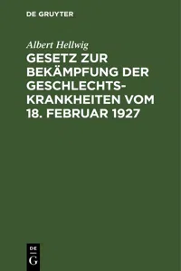 Gesetz zur Bekämpfung der Geschlechtskrankheiten vom 18. Februar 1927_cover