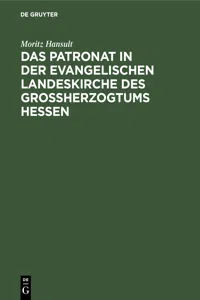 Das Patronat in der evangelischen Landeskirche des Großherzogtums Hessen_cover