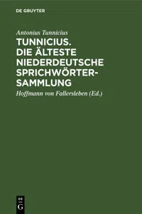 Tunnicius. Die Älteste Niederdeutsche Sprichwörtersammlung_cover