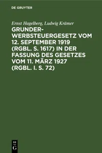 Grunderwerbsteuergesetz vom 12. September 1919 in der Fassung des Gesetzes vom 11. März 1927_cover