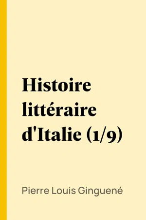 Histoire littéraire d'Italie (1/9)