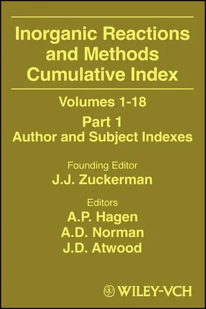 Inorganic Reactions and Methods, Cumulative Index, Part 1