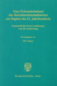 Zum Erkenntnisstand der Betriebswirtschaftslehre am Beginn des 21. Jahrhunderts._cover