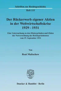 Der Rückerwerb eigener Aktien in der Weltwirtschaftskrise 1929 - 1931._cover