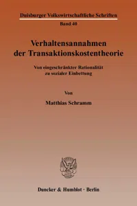 Verhaltensannahmen der Transaktionskostentheorie._cover