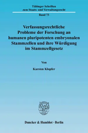 Verfassungsrechtliche Probleme der Forschung an humanen pluripotenten embryonalen Stammzellen und ihre Würdigung im Stammzellgesetz.