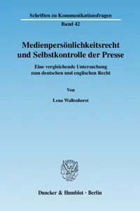 Medienpersönlichkeitsrecht und Selbstkontrolle der Presse._cover