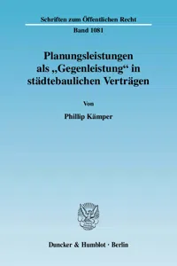 Planungsleistungen als "Gegenleistung" in städtebaulichen Verträgen._cover