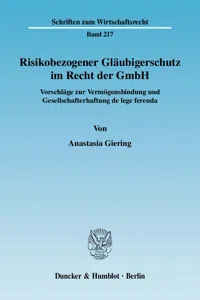 Risikobezogener Gläubigerschutz im Recht der GmbH._cover