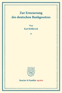 Zur Erneuerung des deutschen Bankgesetzes._cover