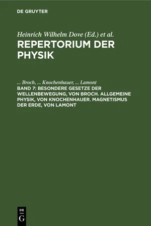 Besondere Gesetze der Wellenbewegung, von Broch. Allgemeine Physik, von Knochenhauer. Magnetismus der Erde, von Lamont