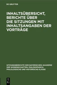 Inhaltsübersicht, Berichte über die Sitzungen mit Inhaltsangaben der Vorträge_cover