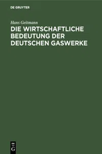 Die wirtschaftliche Bedeutung der deutschen Gaswerke_cover