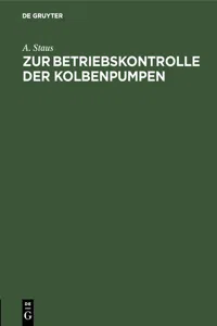 Zur Betriebskontrolle der Kolbenpumpen_cover