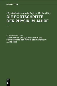 Die Fortschritte der Physik der Materie im Jahre 1883_cover