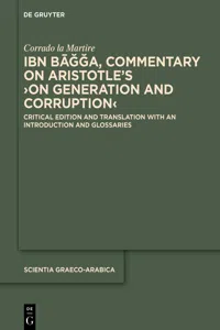 Ibn Bāǧǧa, Commentary on Aristotle's ›On Generation and Corruption‹_cover