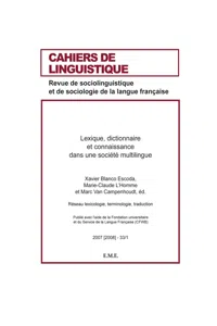 Lexique, dictionnaire et connaissance dans une société multilingue_cover