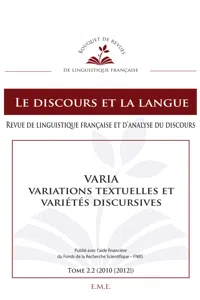 Varia, Variations textuelles et variétés discursives_cover