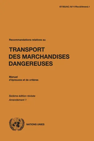 Recommandations relatives au transport des marchandises dangereuses. Manuel d'épreuves et de critères. Sixième édition révisée - Amendement 1