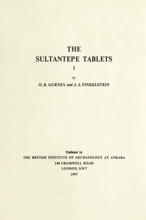 The Sultantepe Tablets I