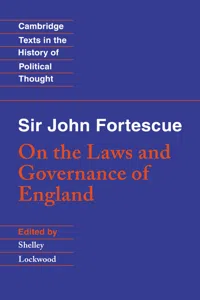 Sir John Fortescue: On the Laws and Governance of England_cover