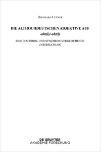 Die althochdeutschen Adjektive auf -ah/-oh_cover