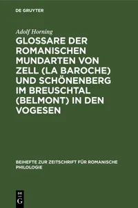 Glossare der romanischen Mundarten von Zell und Schönenberg im Breuschtal in den Vogesen_cover