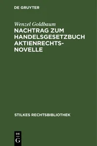 Nachtrag zum Handelsgesetzbuch Aktienrechtsnovelle_cover