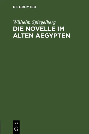 Die Novelle im alten Aegypten